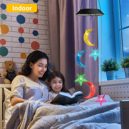 Toodour Solar Wind Chimes, Color Changing Wind Chimes Moon and Star, LED Decorative Mobile, Gift for Mom Grandma, Waterproof Outdoor Moon Star Light for Garden, Patio, Yard, Window Outdoor Decor