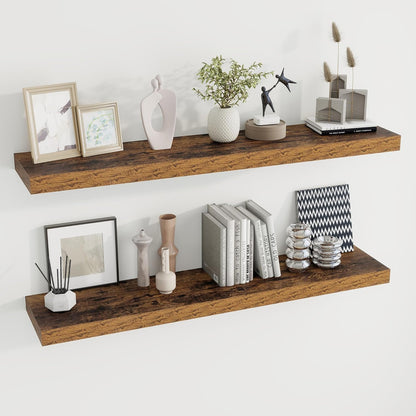 48 inch Floating Shelves for Wall Large Wall Mounted Shelves with Invisible Brackets, Brown Long Shelves for Bathroom, Living Room, Kitchen, Office, 48x9.1 inch deep Set of 2