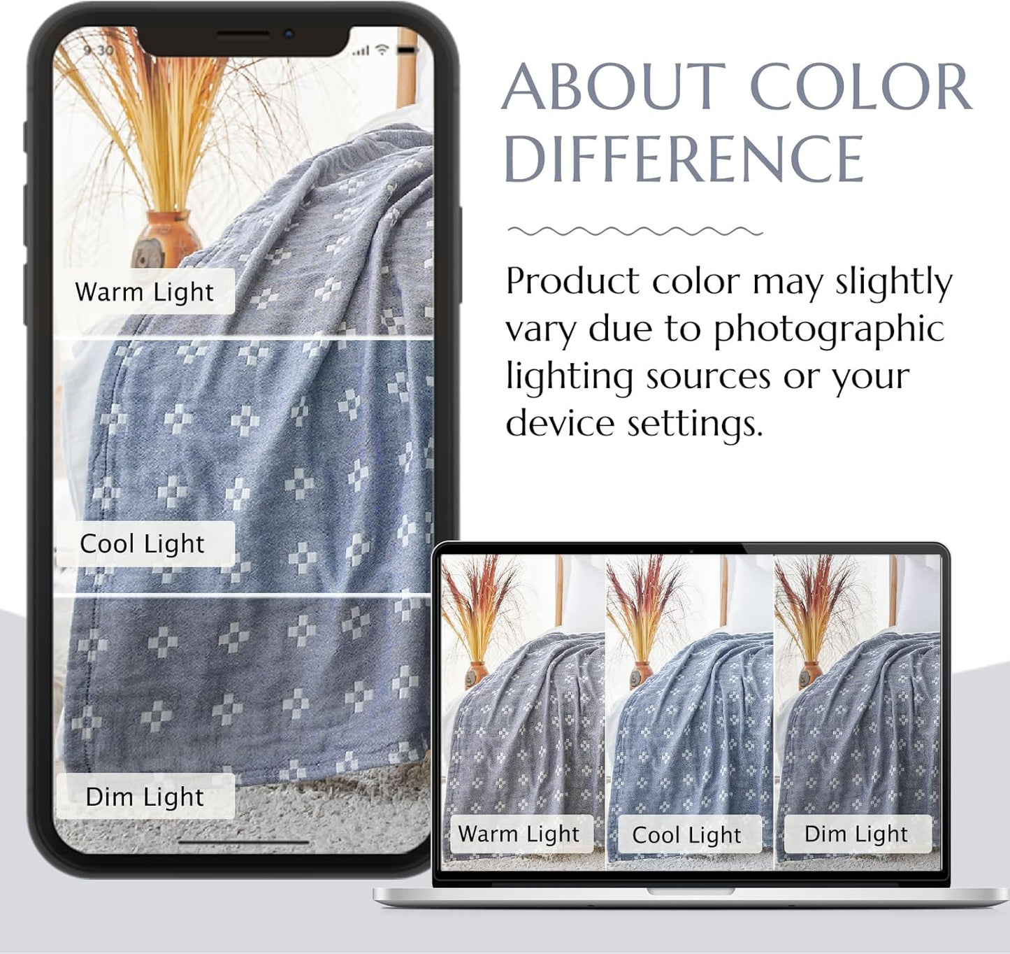 jinchan Boho 100% Cotton Blanket Muslin Lightweight Twin Size Quilted Throw Blanket for Couch Soft Cozy All Season Blanket 3-Layer Floral Throw Cotton Blanket for Bedroom Decor Blue 60x80 Inches