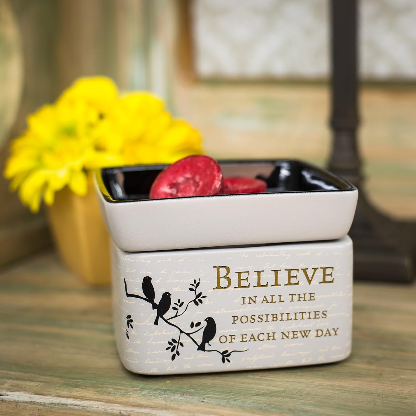 Elanze Designs Birds on a Tree Believe Grey Electric 2 in 1 Jar Candle Wax Tart Oil Warmer