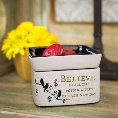 Elanze Designs Birds on a Tree Believe Grey Electric 2 in 1 Jar Candle Wax Tart Oil Warmer