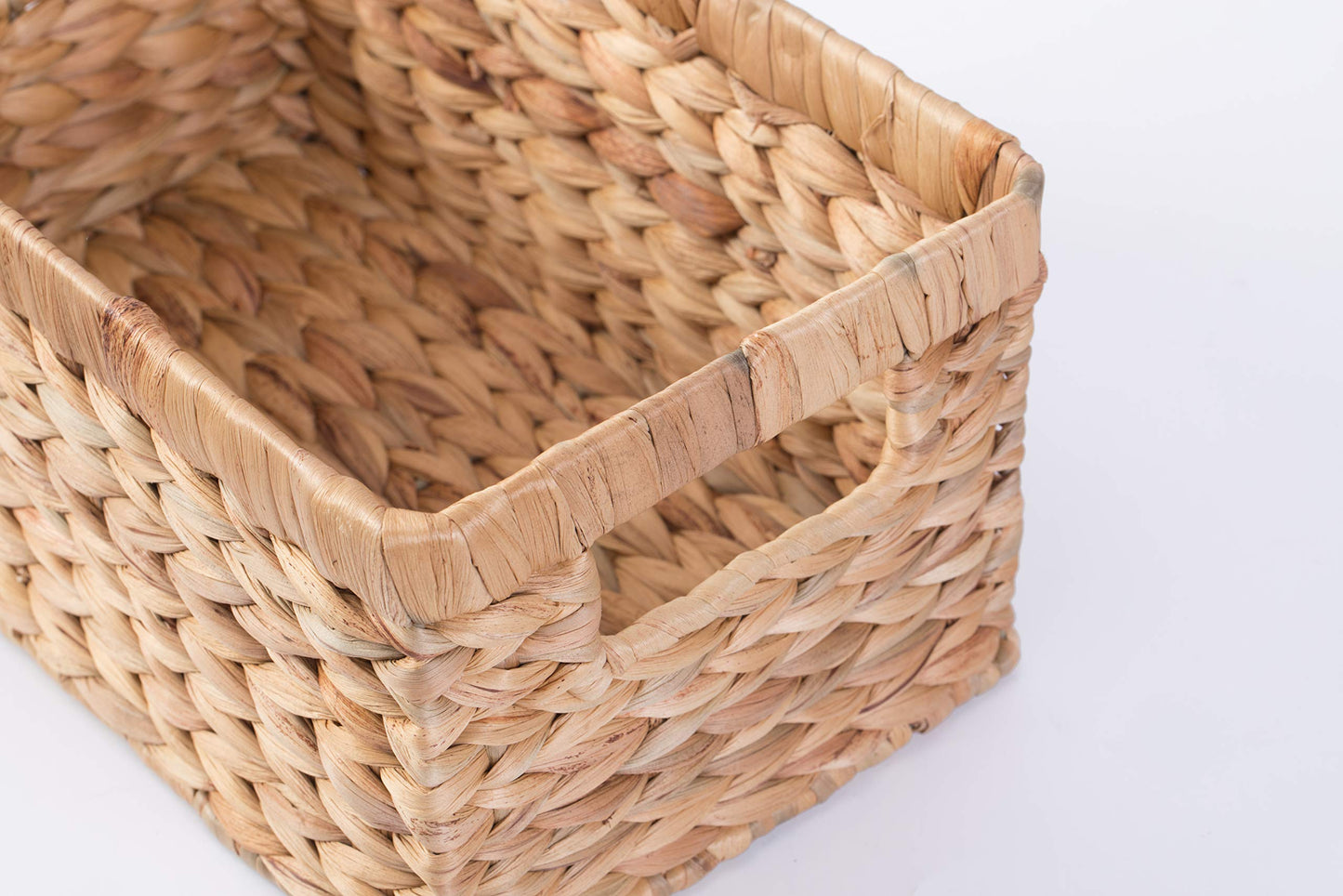 Natural Woven Water Hyacinth Rectangular Wicker Basket with Handles, Small Storage Bin Organizer