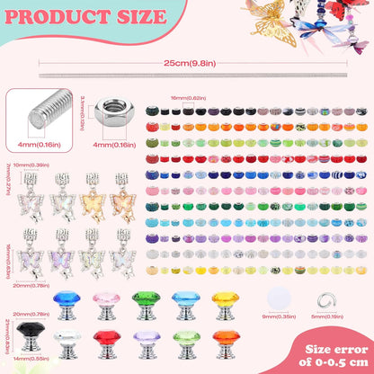 380pcs Beaded Garden Stake, DIY Butterfly Fairy Wand Garden Stake Kit with 10IN Threaded Rod Crystal Stopper Top Large Holes Beads Butterfly Decoration Pendants Outdoor Fairy Garden kit