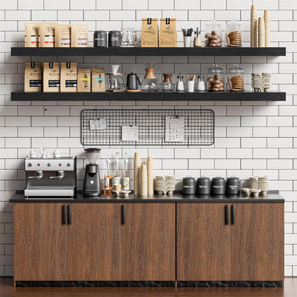 Heimlove 55 Inch Long Floating Shelves for Wall,9.3" Deep Black Floating Shelf Set of 2,Large Display Shelf & Storage Shelf,Wall Mounted Shelves for Bedroom Living Room Kitchen Office