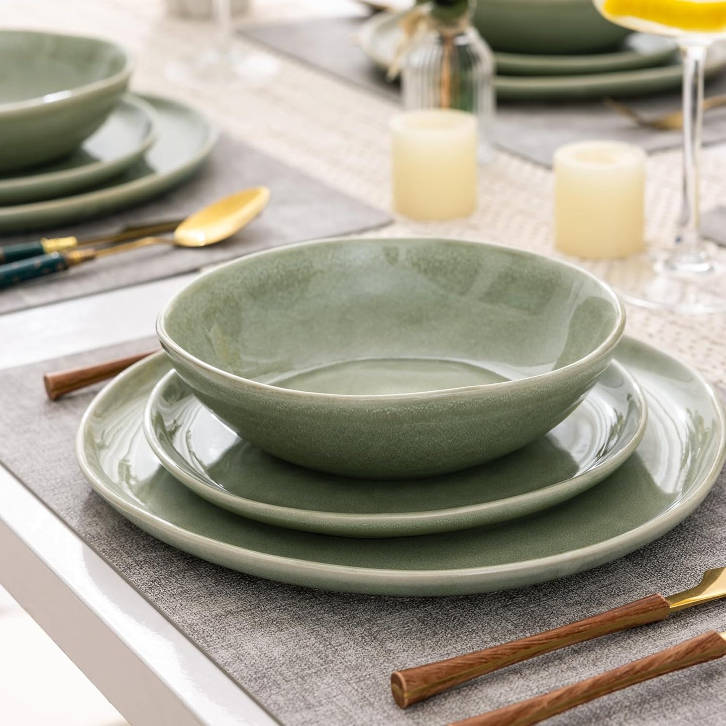 AmorArc Ceramic Dinnerware Sets,Handmade Reactive Glaze Stoneware Plates and Bowls Set,Highly Scratch Resistant | Dishwasher & Microwave Safe Dishes Set,Service for 4 (12pc)