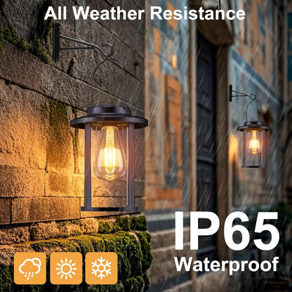 Solar Lantern Outdoor,Hanging Solar Lights Waterproof,Outdoor Wall Light Fixtures wiht Bulb,Outside Porch Lights Wall Mount for Front Garage Chicken Coop Farmhouse,2 Pack
