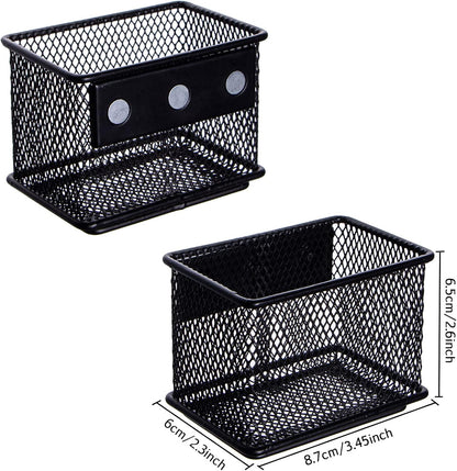 dedoot 2 Pack Magnetic Pen Holder, 3.45x2.3x2.6 Inch Magnetic Basket Locker Organizer Metal Mesh Pencil Memo Holder for Whiteboard, Fridge, Desk, Offices