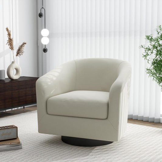 Swivel Barrel Accent Chair, Modern Round Linen Arm Chair for Living Room, Bedroom, Comfy Club