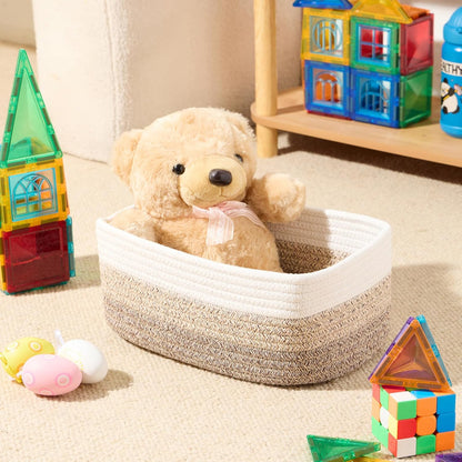 Small Storage Baskets for Organizing | Closet Organizer Bins | Shelf Toy Basket | Woven Rope Baskets | Cube Decorative Box | Shallow Basket |11.5x7.5x4.7”| 3 Packs Gradient Brown