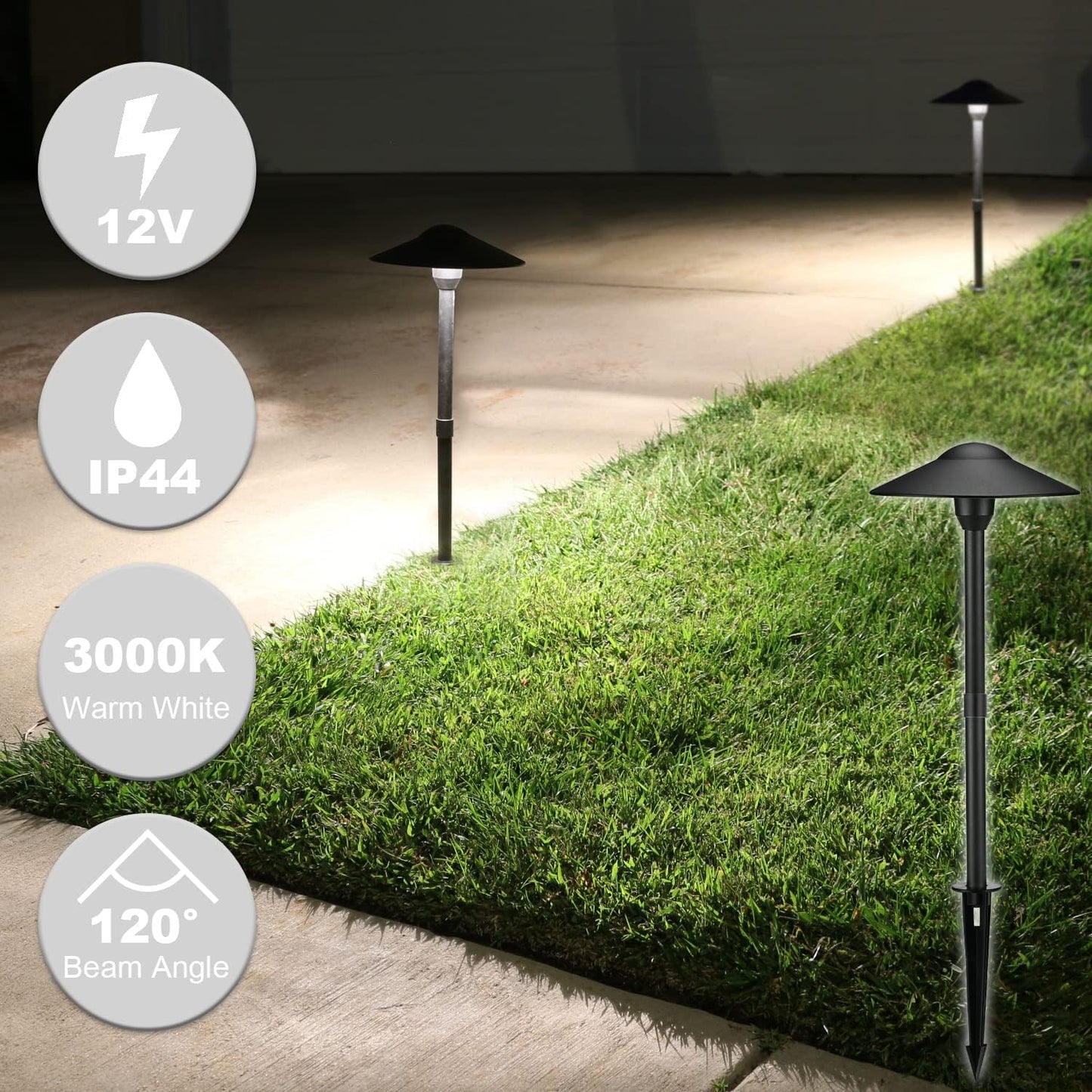 3W LED Landscape Lights Landscape Lighting Low Voltage Outdoor Pathway Lighting Replaceable LED Bulb 3000K Aluminum housing with ABS Ground Stake for Yard Patio Driveway Black, Pack of 6