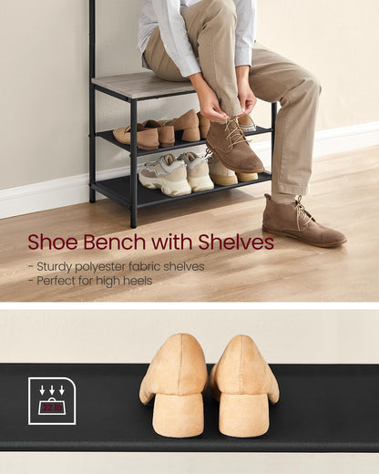 VASAGLE Hall Tree with Bench and Shoe Storage, Entryway Bench with Coat Rack Stand and Shoe Rack, 9