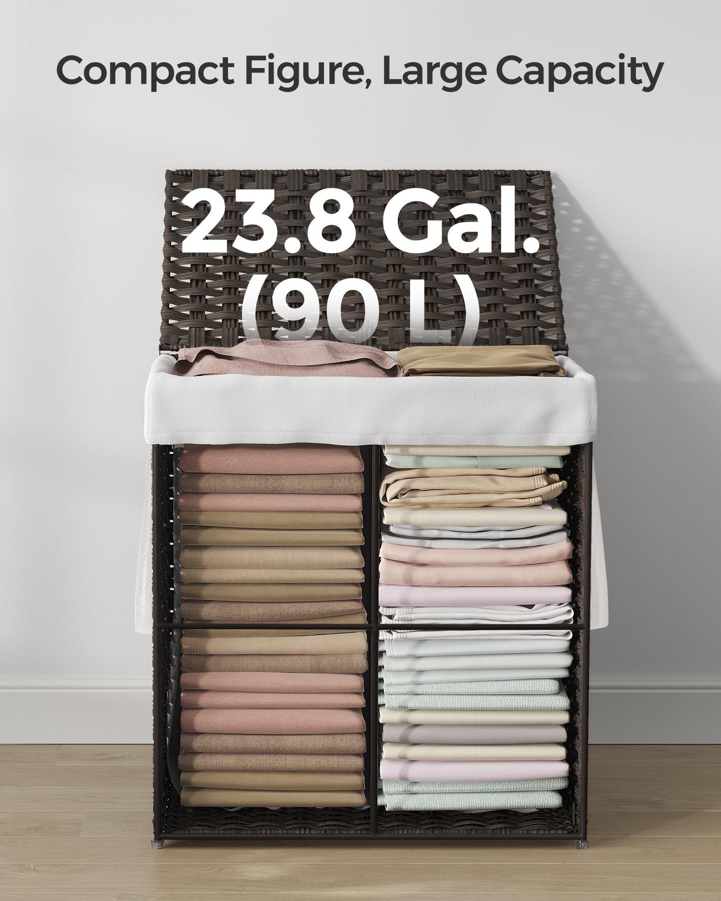 SONGMICS Laundry Hamper with Lid, 23.8 Gallon (90 L) Synthetic Rattan Clothes Laundry Basket with