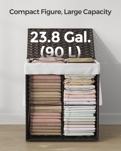 SONGMICS Laundry Hamper with Lid, 23.8 Gallon (90 L) Synthetic Rattan Clothes Laundry Basket with