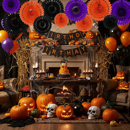 BEISHIDA Black Orange Purple Hanging Honeycomb Round Paper Fans Decoration Set for New Year Baby Shower Halloween Birthday Wedding Photo Booth Backdrops Anniversary Paper Party Supplies 11packs