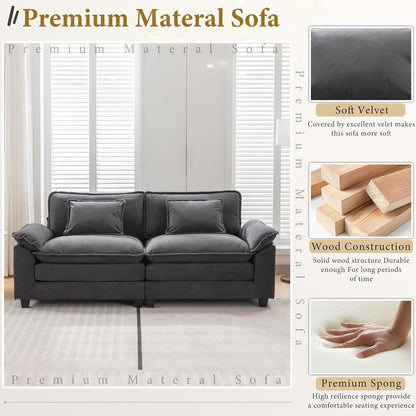 URRED Modular Sectional Sofa Comfy Cloud Couch, Modern Velvet Sofa Sleeper Deep Seat Couches with Ottoman/Pillows for Living Room (Dark Gray, 82.6'')