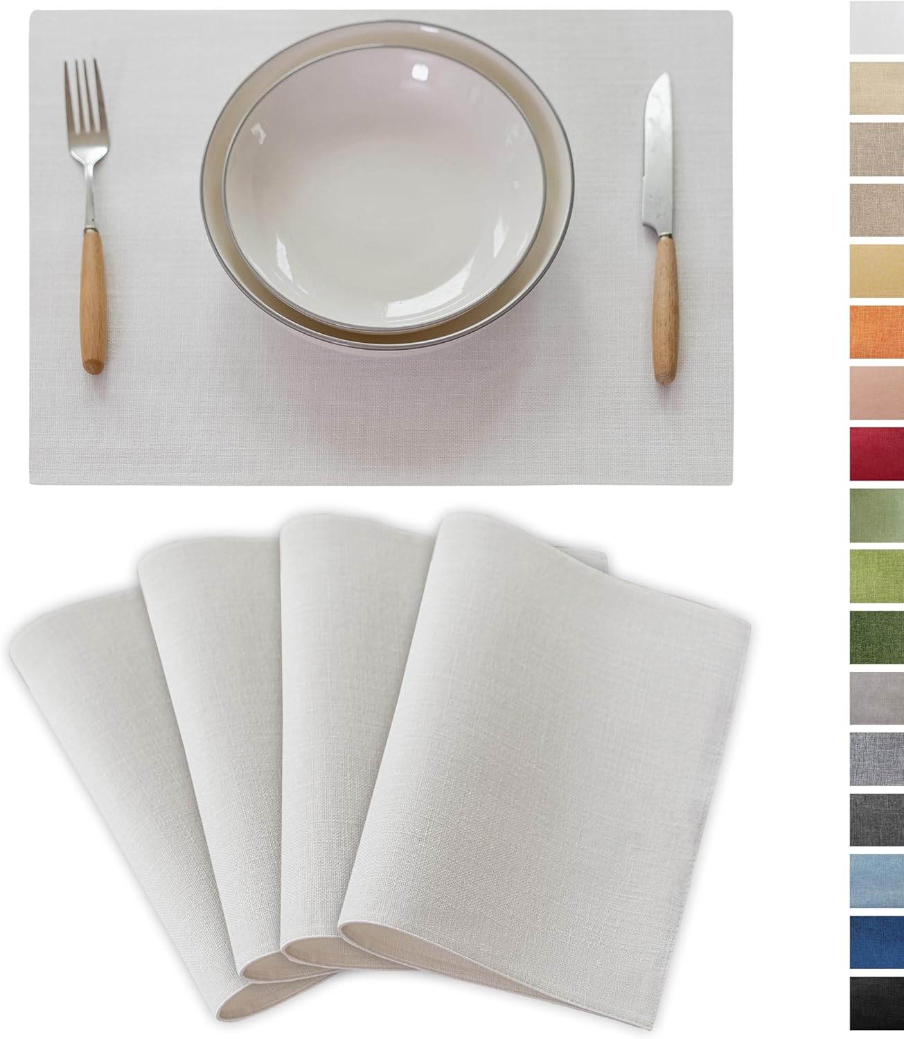 Demetex White Placemats Set of 4 Heat Resistant Cloth Place Mats Linen Dining Table Mats for Wedding Party Decor, Pure White