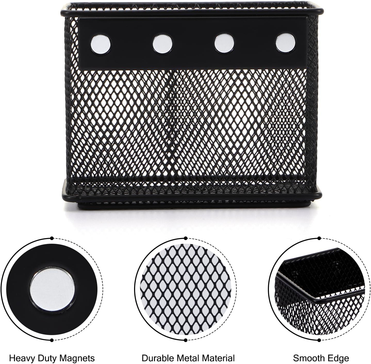 4.5'' × 2.2'' × 3.5'' Magnetic Basket for Whiteboard Black Magnetic Basket for Fridge Magnetic Organizer Holder with 4 Strong Magnets Magnetic Holder for Refrigerator Locker, Set of 2