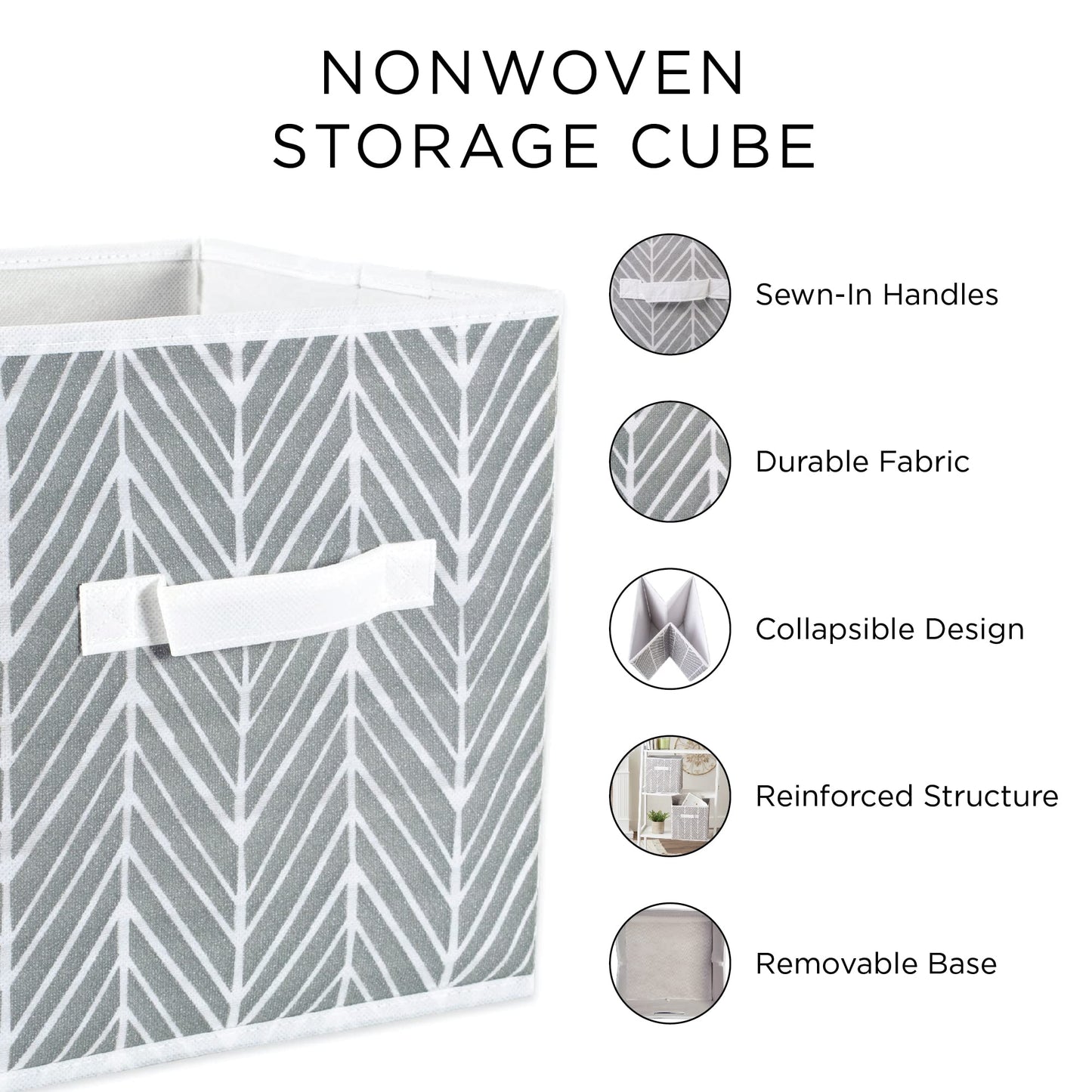 DII Non Woven Polyester Storage Bin, Chevron, Black, Small Set of 2