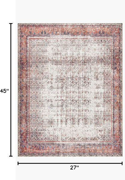 Loloi Layla Collection LAY-12 Ivory/Brick 2'-3" x 3'-9" .13" Thick Accent Rug, Soft, Durable, Vintage Inspired, Distressed, Low Pile, Non-Shedding, Easy Clean, Printed, Living Room Rug