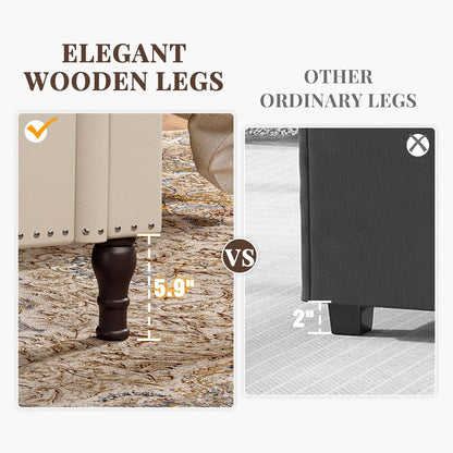 Storage Ottoman Bench for Bedroom, 60" Upholstered Bedroom Bench with Rolled Arms and Vintage Rivets, Large Storage Chest for Living Room, Bedroom, Entryway, Beige