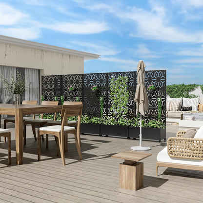 Casaphoria Metal Raised Garden Bed with Trellis and Wheels, 72"x35"x16" Planter Box for Climbing Plants, Vegetables & Vines, Features Drainage Holes and Privacy Screen (Black-Star)