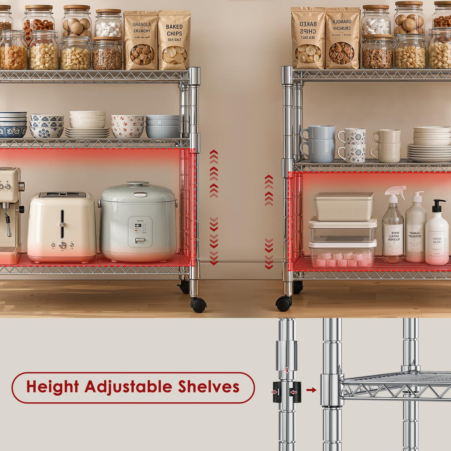 Heavy Duty 3-Shelf Shelving Unit, 24.02" W x 13.78" D x 21.97" H Chrome Steel Storage Rack with