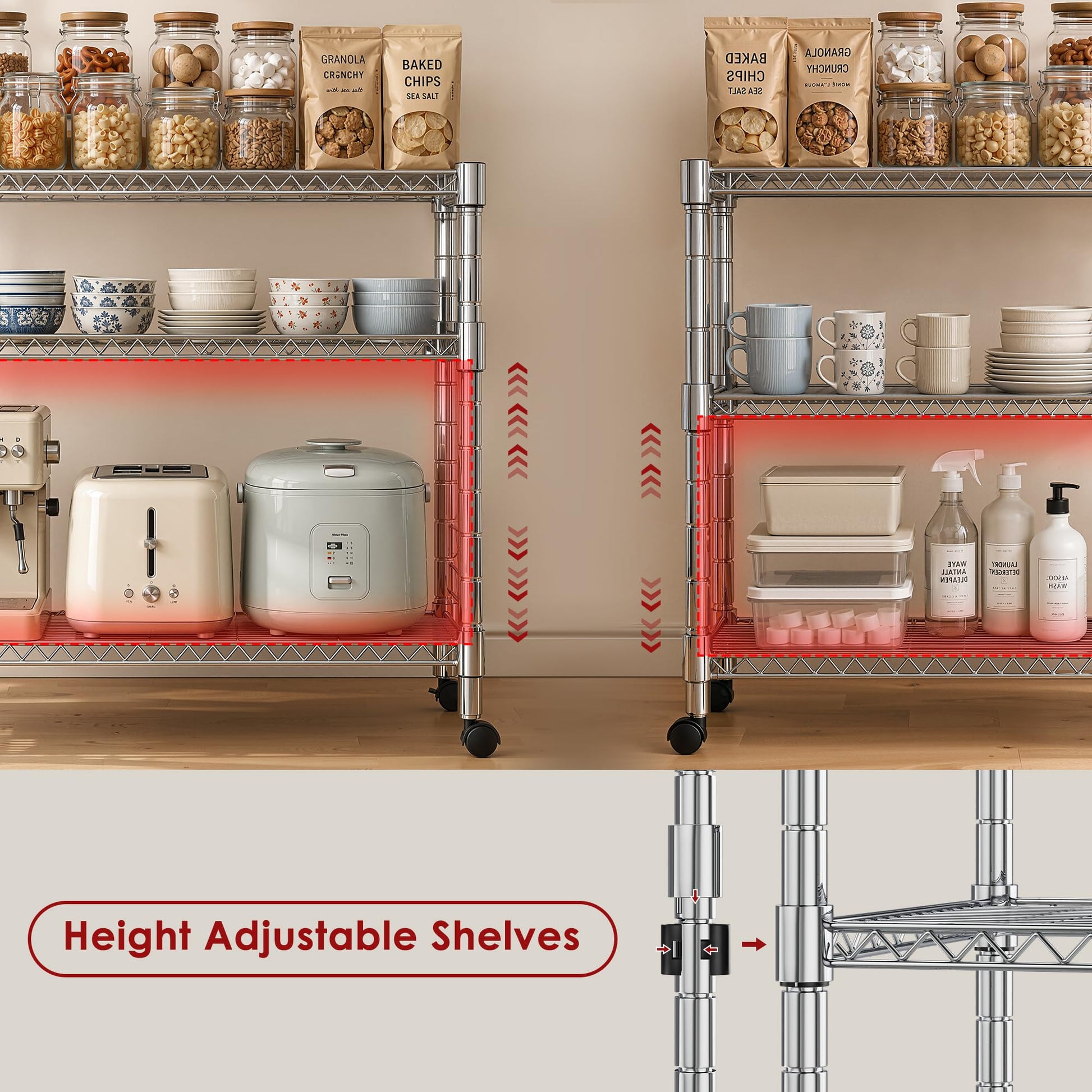 Heavy Duty 3-Shelf Shelving Unit, 24.02" W x 13.78" D x 21.97" H Chrome Steel Storage Rack with