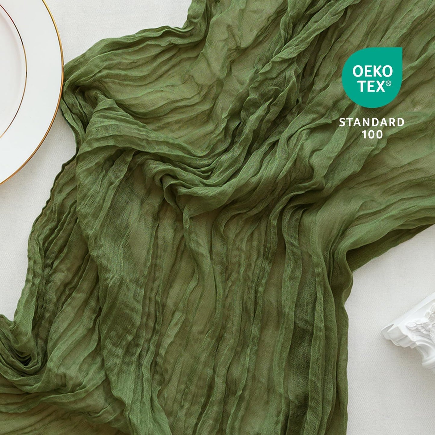 Sioloc 1 Pack Moss Green Cheesecloth Table Runner Fall Autumn Decor for Home 10ft Table Cloth for Tea Wedding Birthday Party Baby Bridal Shower Halloween Thanksgiving