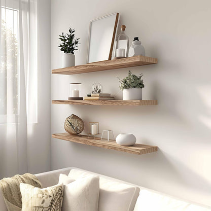 Wood Floating Shelves for Wall, Rustic Wall Shelves for Bedroom, Wall Mounted Floating Shelf, Set of 4 Light Walnut 36 Inch