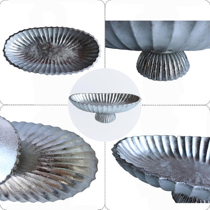 14.5" Large Decorative Long Bowl - Silvery Fluted Scalloped Decorative Bowls for Home Decor - Ruffle Decor,Stylish Key Bowl for Entry Table,Decorative Fruit Bowls for Kitchen Counter ﻿