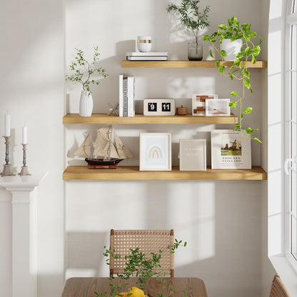 48 Inch Floating Shelves Set of 2, Rustic 48 x 9 Floating Shelf for Wall, 9 Inch Deep Bookshef Invisible Bracket, Wall-Mounted Deep Shelving for Bedroom, Kicten, Living Room, Oak Color