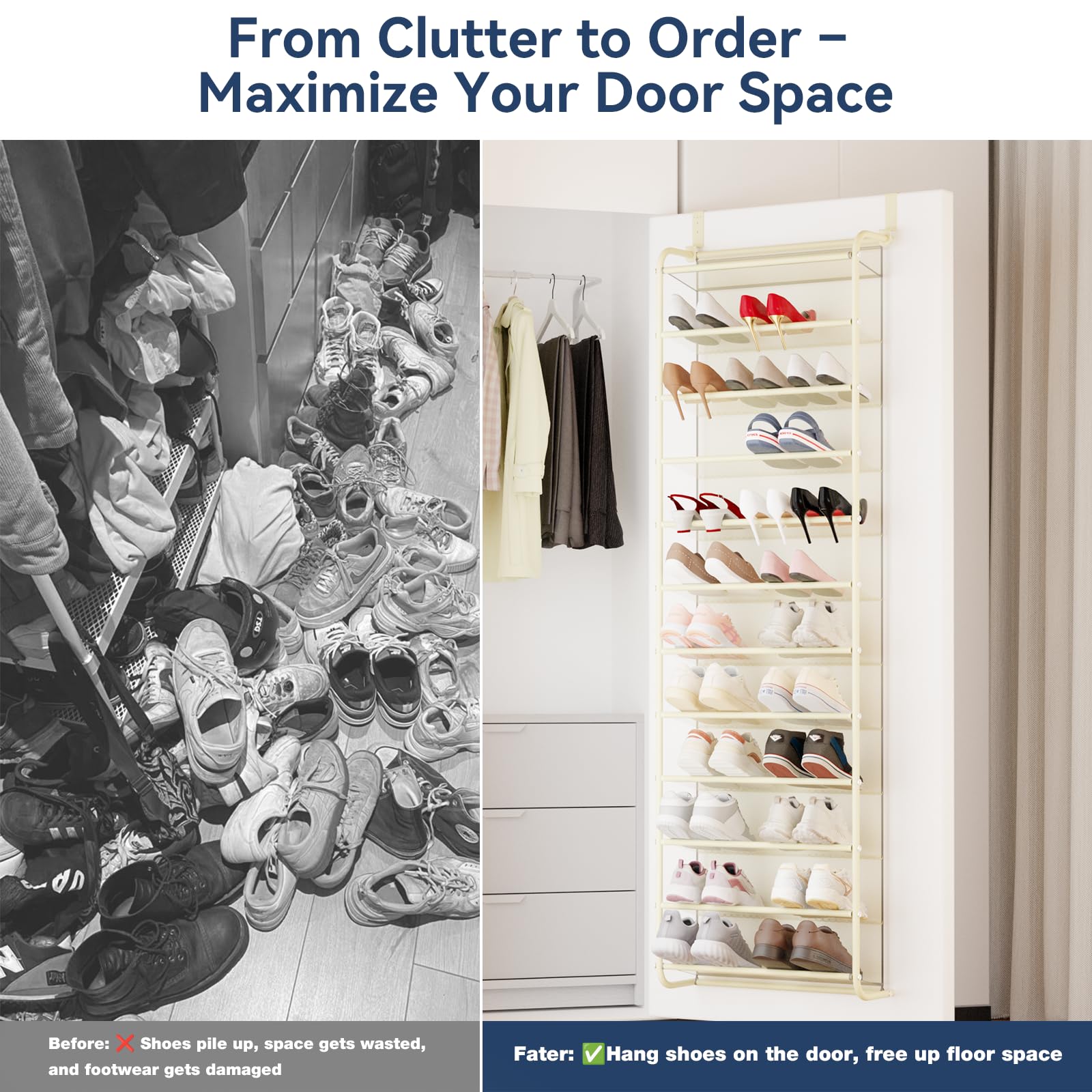 Whitmor 36 Pair Over The Door Shoe Organizer, 12 Tier Hanging Shoe Organizer, Heavy Duty Metal &