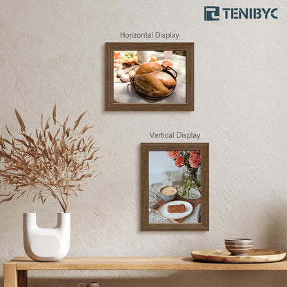 5x7 Picture Frame 3 Pack - Brown Woodgrain, Wood Photo Frame, HD Tempered Glass, Table Display or Wall Hanging