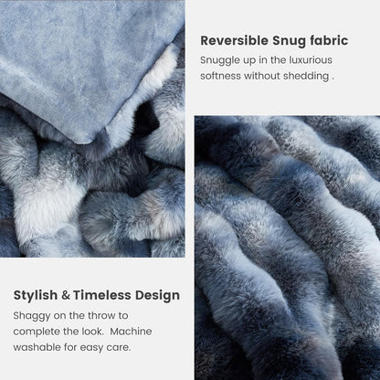 Cozy Bliss Faux Fur Throw Blanket for Couch, Fuzzy Soft Plush Thick Bubble Blanket for Sofa Bedroom Living Room, 50 * 60 Inches Tie-dye Blue