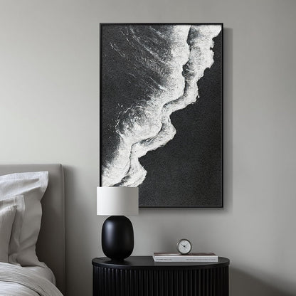 Framed Black and White Abstract Beach Canvas Wall Art, Modern Minimalist Art Prints Paintings Artwork for Walls, Ocean Wave Pictures for Living Room Dining Room Bedroom Bathroom Wall Decor 24x36 In