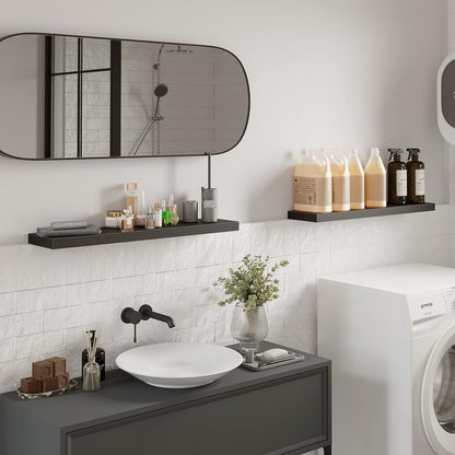 BAMEOS Floating Shelves, 35 Wx7 D Black Wall Mounted Wooden Shelves with Invisible Brackets Set of 2, Hanging Wall Shelves Decoration for Bedroom and Kitchen