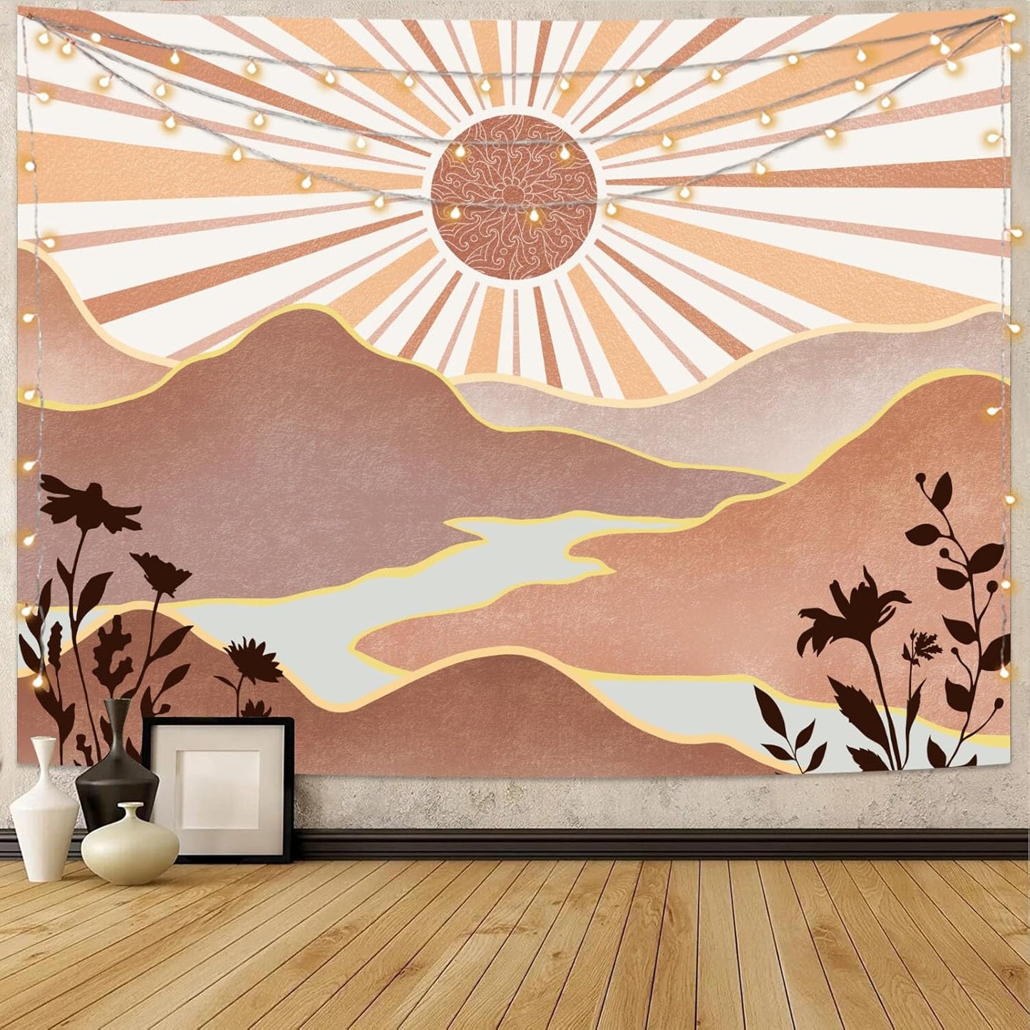 Lunerfex Boho Sun Tapestry Sunset Wall Tapestry, Mountain Tapestries for Bedroom 80s Tapestries Wall Hanging for Bedroom Living Room Decor Boho-1 44"x60"