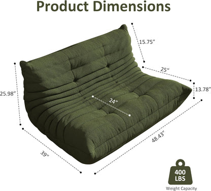 Bean Bag Chair, Oversized Loveseat Fireside Chair for Adults, 2 Seater with Memory Foam Filled, Lazy Sofa Lounge Floor Sofa for Living Room, Bedroom, Office, No Assembly Required. (Green)