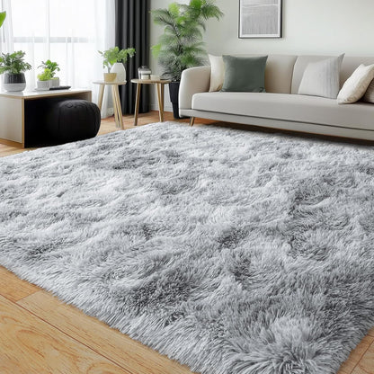 Rezutan Rugs for Living Room, Area Rug 4x6 Fluffy Rug Carpet, Soft Shaggy Modern Floor for Kids Boys Girls Bedroom, Plush Fuzzy Dorm Rug,Grey Tie-Dyed