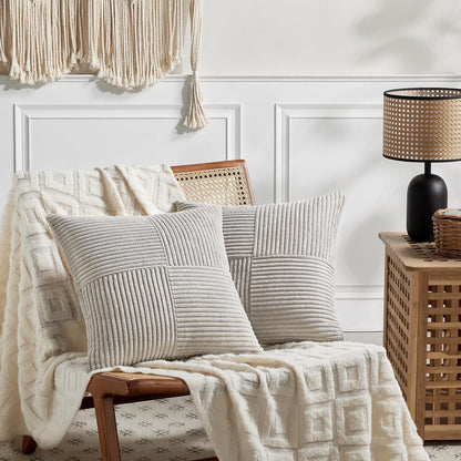 Fancy Homi 2 Packs Neutral Grey Decorative Throw Pillow Covers 22x22 Inch for Living Room Couch Bed Sofa, Rustic Farmhouse Boho Home Decor, Soft Corss Corduroy Patchwork Accent Cushion Case 55x55 cm