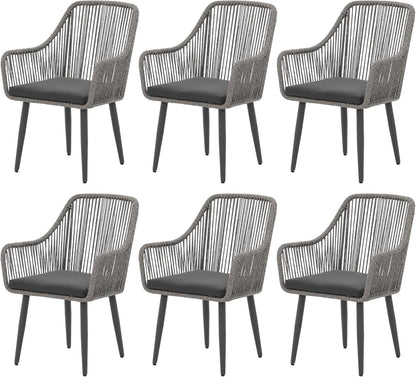 Patiorama Outdoor Dining Chairs, Patio Dining Chair Set of 6, All-Weather Woven Rope Rattan Chairs, Outdoor Dining Wicker Chairs with Armrests for Indoor Balcony Pool Backyard(Gray)