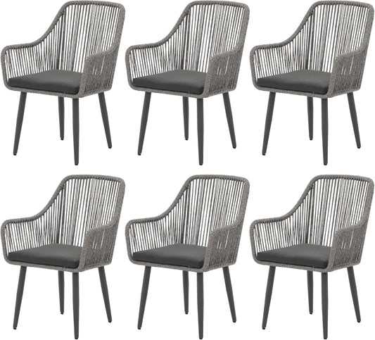 Patiorama Outdoor Dining Chairs, Patio Dining Chair Set of 6, All-Weather Woven Rope Rattan Chairs