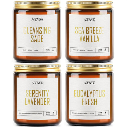 AOOVOO Scented Candles - 4PC Candle Set, 36 oz Soy Candles, Soy Candle for Home Scented, Lavender/Vanilla/Eucalyptus/Sage