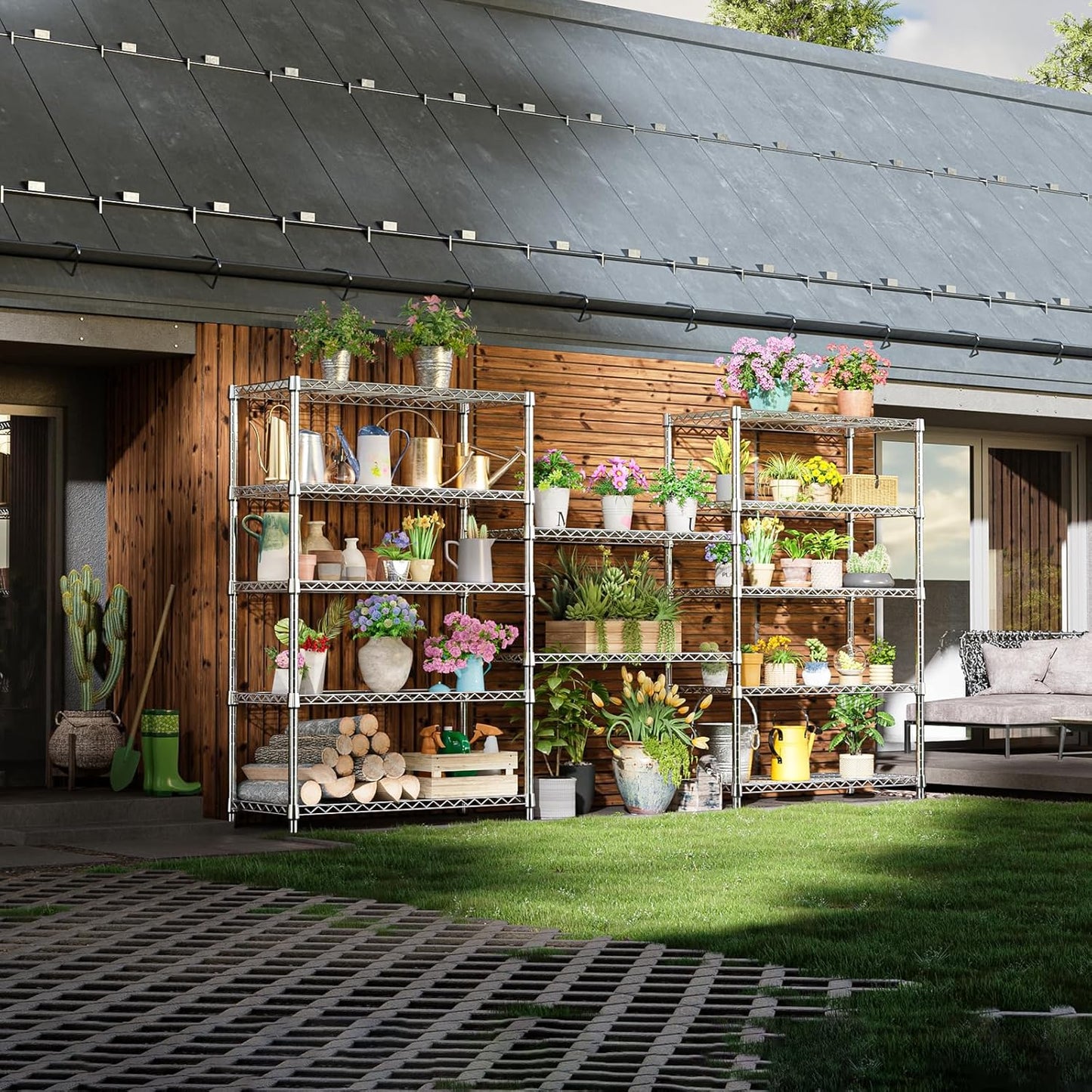 IZEUK 5-Tier Heavy Duty Metal Storage Shelving Unit (Chrome, 17.7" D x 47.2" W x 72.3" H, 1750 lbs Capacity), Adjustable Steel Wire Rack Shelf Organizer for Garage, Kitchen, Pantry, Basement, Laundry