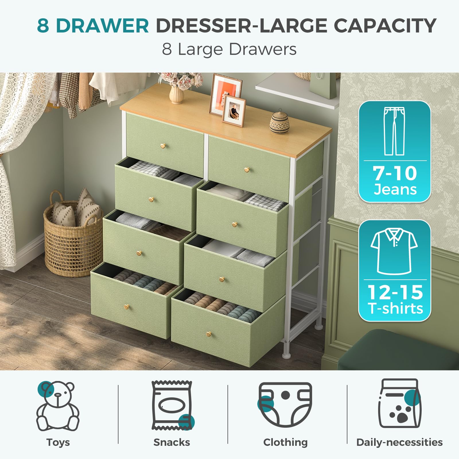 OLIXIS 8 Drawer Storage Dresser for Bedroom, Closet Organizers Units