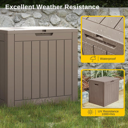 EAST OAK Outdoor Storage Box, 31 Gallon Deck Box, Waterproof Resin Storage Bin for Patio Cushions, Gardening Tools, Accessories, Lockable, UV Resistant, Brown