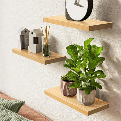 BAYKA Floating Shelves for Wall, 22.5 inches Wall Mounted Rustic Wood Shelves for Bathroom, Bedroom, Living Room, Floating Shelves for Books/Storage/Decor (Oak-Toned,Set of 3)