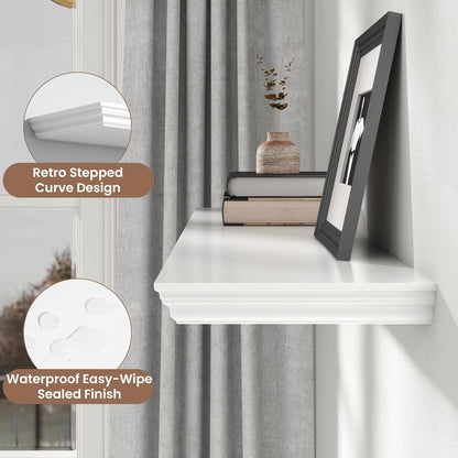 Floating Shelves for Wall, 36 Inch Long Wall Mounted White Hanging Shelf for Kitchen, Living Room, Office, Bedroom, Bathroom, Retro Vintage Wood Bookshelf for House Decor