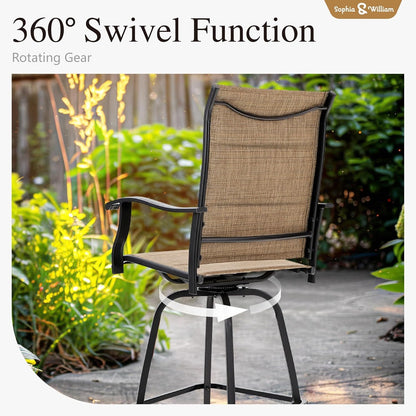 Sophia & William Outdoor Bar Set, Patio Bar Table and Chairs Set, Bar Height Patio Set - 6 x Swivel Bar Chairs(Brown-Padded), 1 x Rectangular Bar Table(Black)