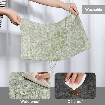 Myir JUN Dual Sided Placemats, Faux Leather Set of 6 Indoor/Outdoor Square Non-Slip Washable Table Mats (Gray Grass Green)